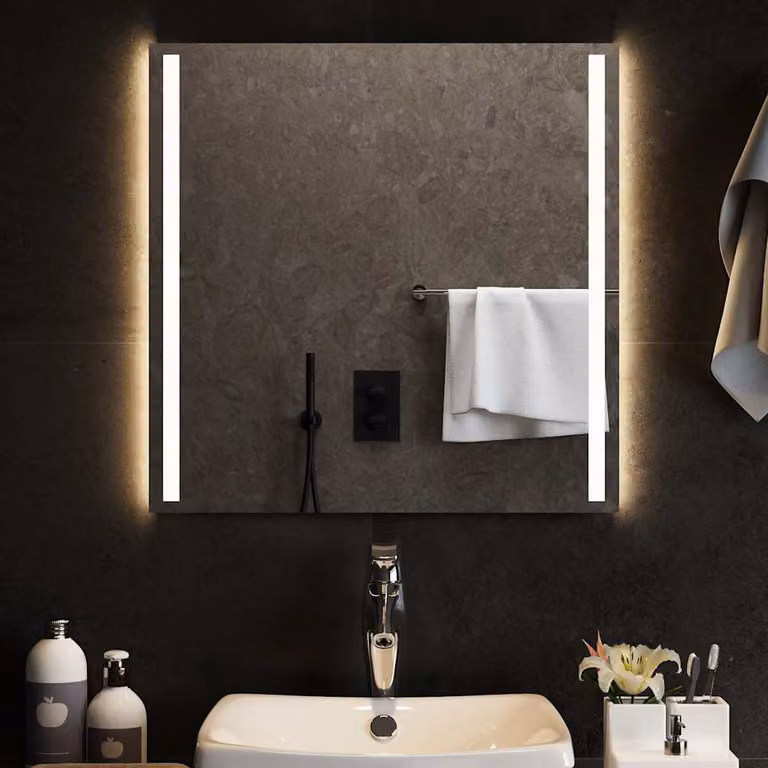 Specchio da bagno moderno vidaXL con luci LED e cornice nera L 60 cm x H 60 cm