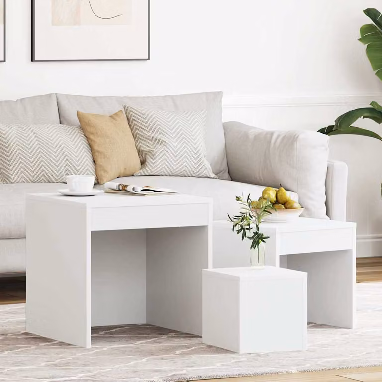 Set di 3 tavolini impilabili vidaXL bianchi in legno e MDF per soggiorno o camera da letto