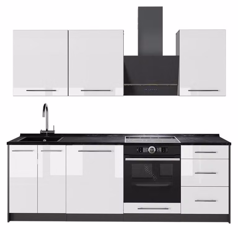 Cucina componibile Vicco Fame-Line Bianco lucido/Antracite 230 cm, PL Antracite, Model 63967