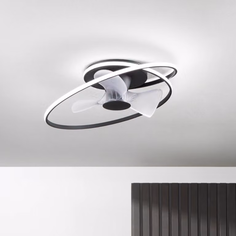 INTEC Ventilatore da soffitto LED Storm, bianco/nero, Ø 77 cm CCT, silenzioso dimmerabile, Nero, Soggiorno / Sala da pranzo, Metallo, Moderno