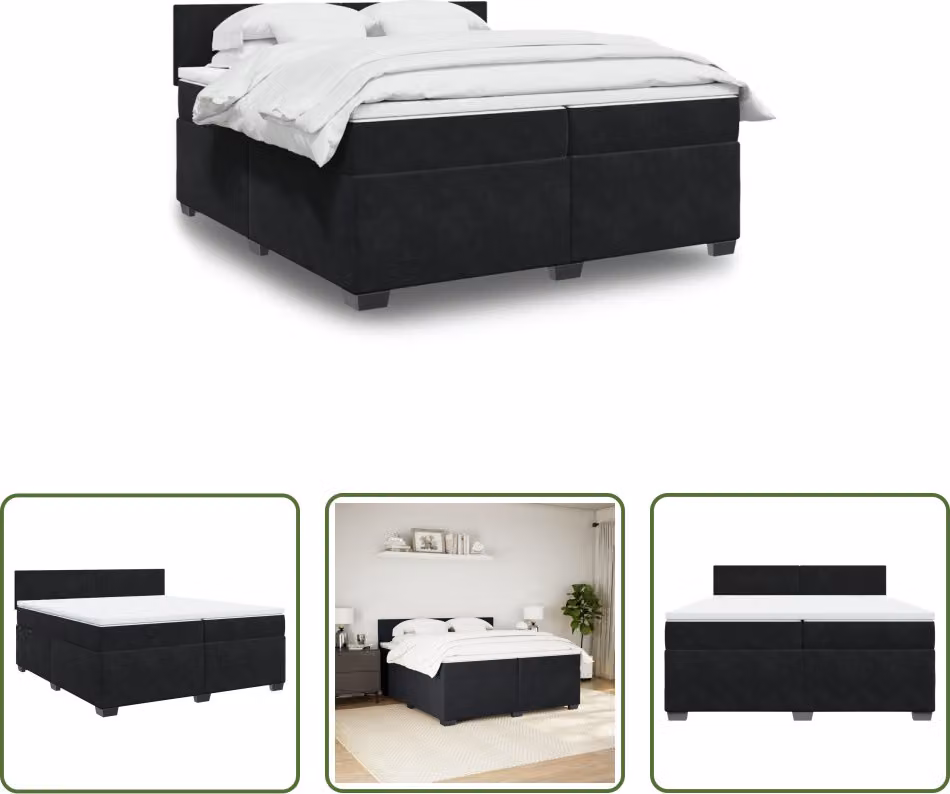 The Living Store Letto a molle con materasso nero 200x200 cm in velluto