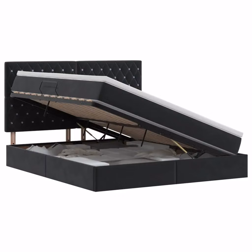 Letto con contenitore vidaXL in velluto nero con base a sollevamento L: 160 cm, P: 200 cm, H: 204 cm – 2