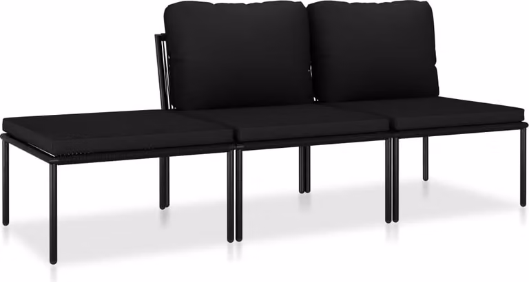 Set Divani da Giardino 3 pz con Cuscini Neri in PVC