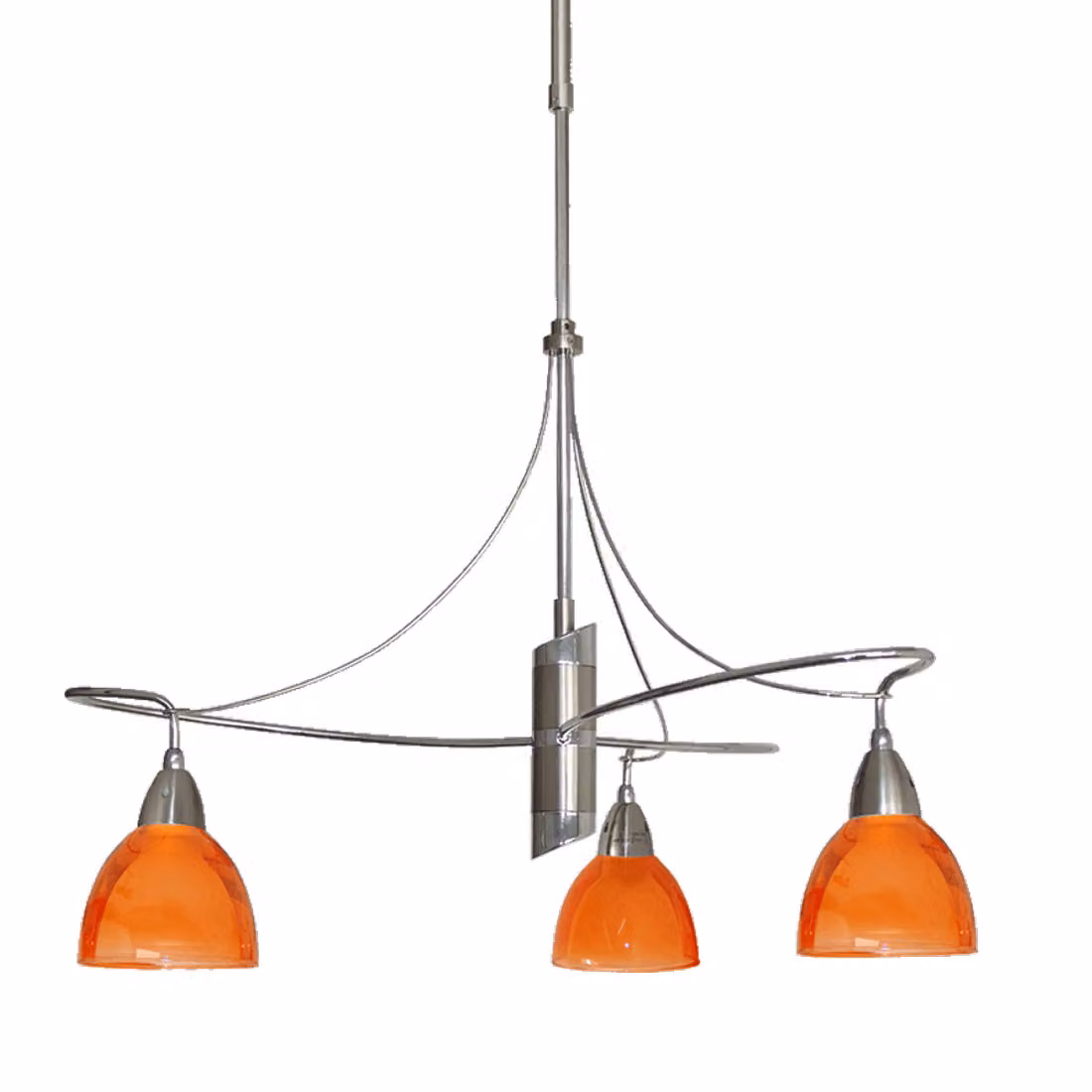 Lampada a sospensione CARRAT, 3 attacchi E14/40W, finitura nickel satinato/cromata, colore arancione, lunghezza: 510, altezza: 825, dimmerabile