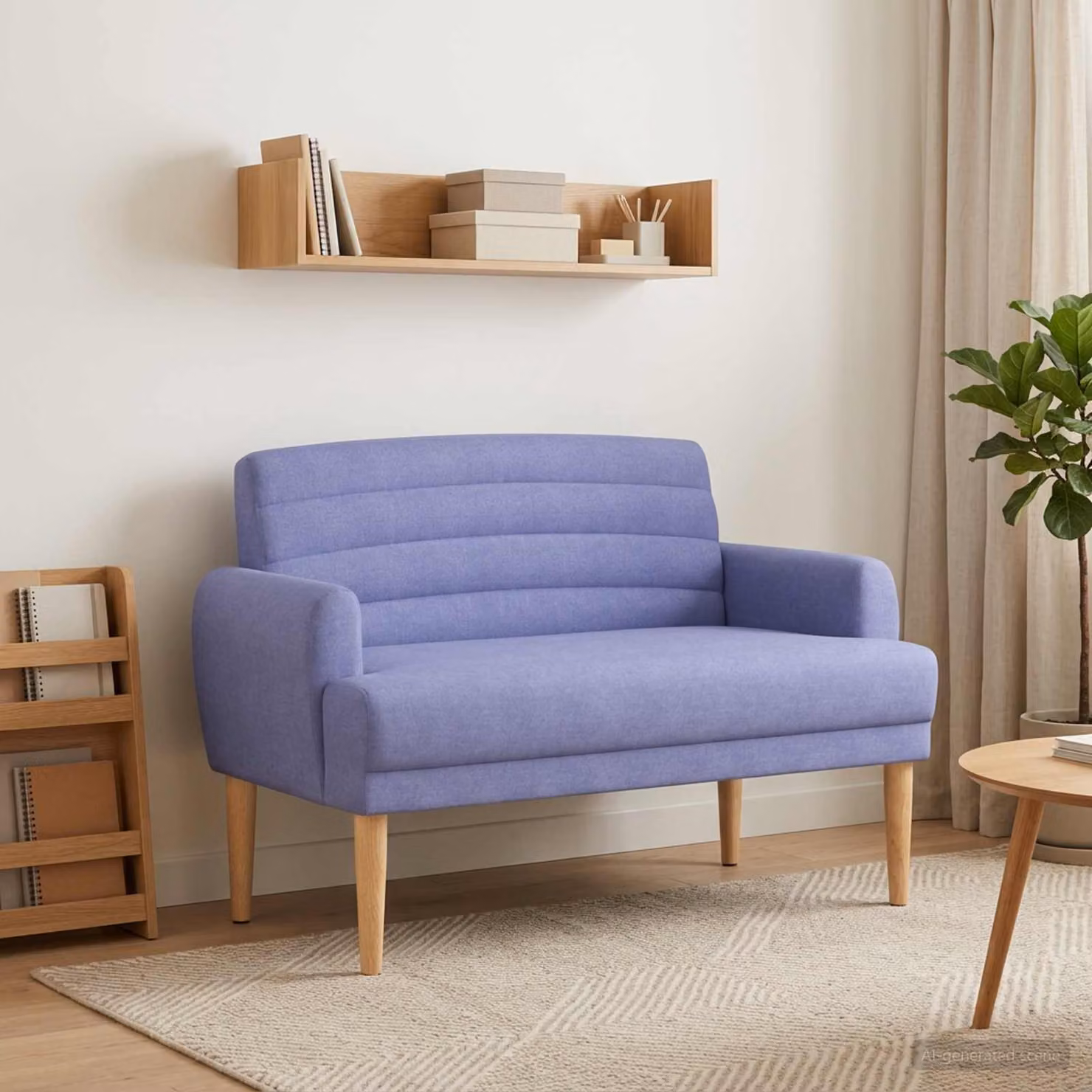 Loveseat vidaXL moderno in tessuto blu con bottoni imbottiti, L: 116 cm, P: 67 cm, H: 80 cm