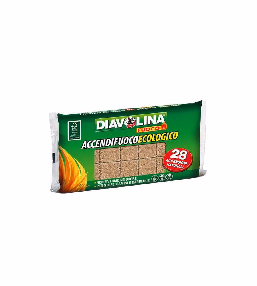 Diavolina - Accendifuoco Ecologico per BBQ, Camini e Stufe - 28 Cubi