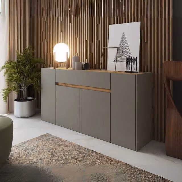 Madia Nordik 4 ante e 1 cassetto in grigio congo e rovere wotan 170x39.6x85H – Stile e funzionalità