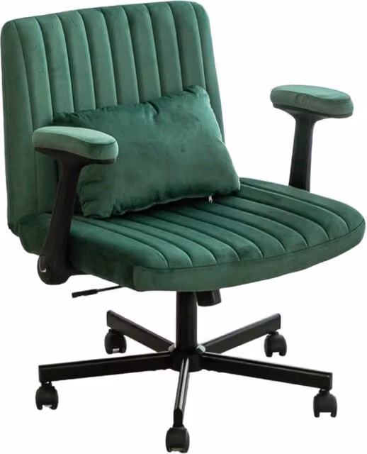 Sedia da ufficio girevole Chicfurn in velluto verde con braccioli e rotazione a 360 gradi – 1