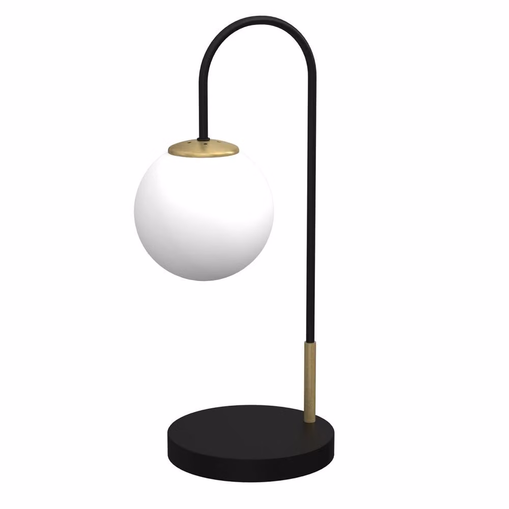 Lampada da tavolo nera con elementi dorati in vetro sfera bianca Cambridge 1xE14 15W Luminex