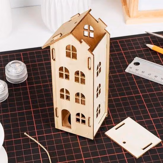 Casetta in legno in miniatura da assemblare per set di luci a LED, 7 cm x 56 cm x 155 cm