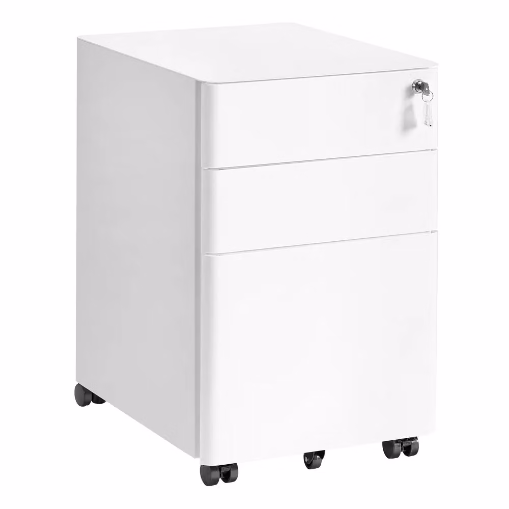 Mobiletto per Documenti con Rotelle e Serratura, Bianco Opaco / 39 x 50 x 59 cm