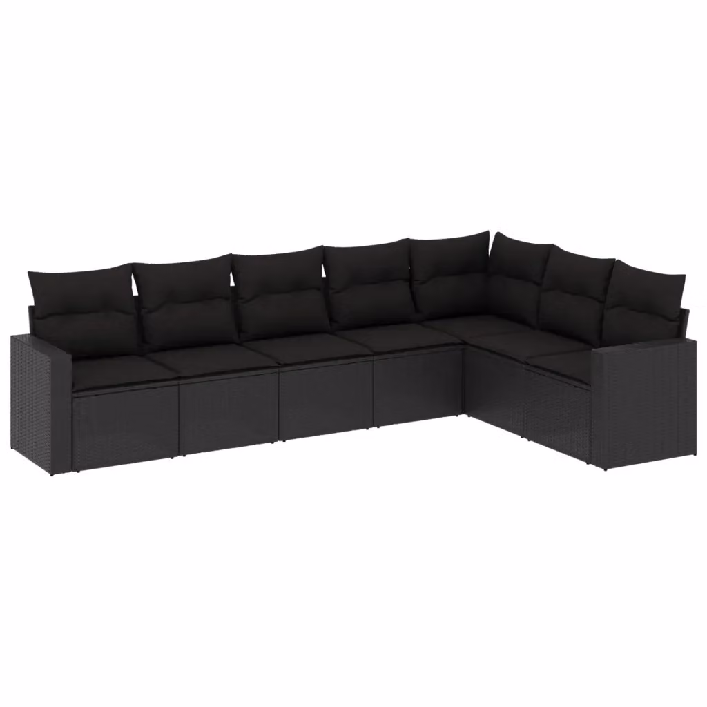 Set di Divani da Giardino a L vidaXL in Polyrattan Nero con 7 Cuscini Imbottiti e Coperture Rimovibili – 2