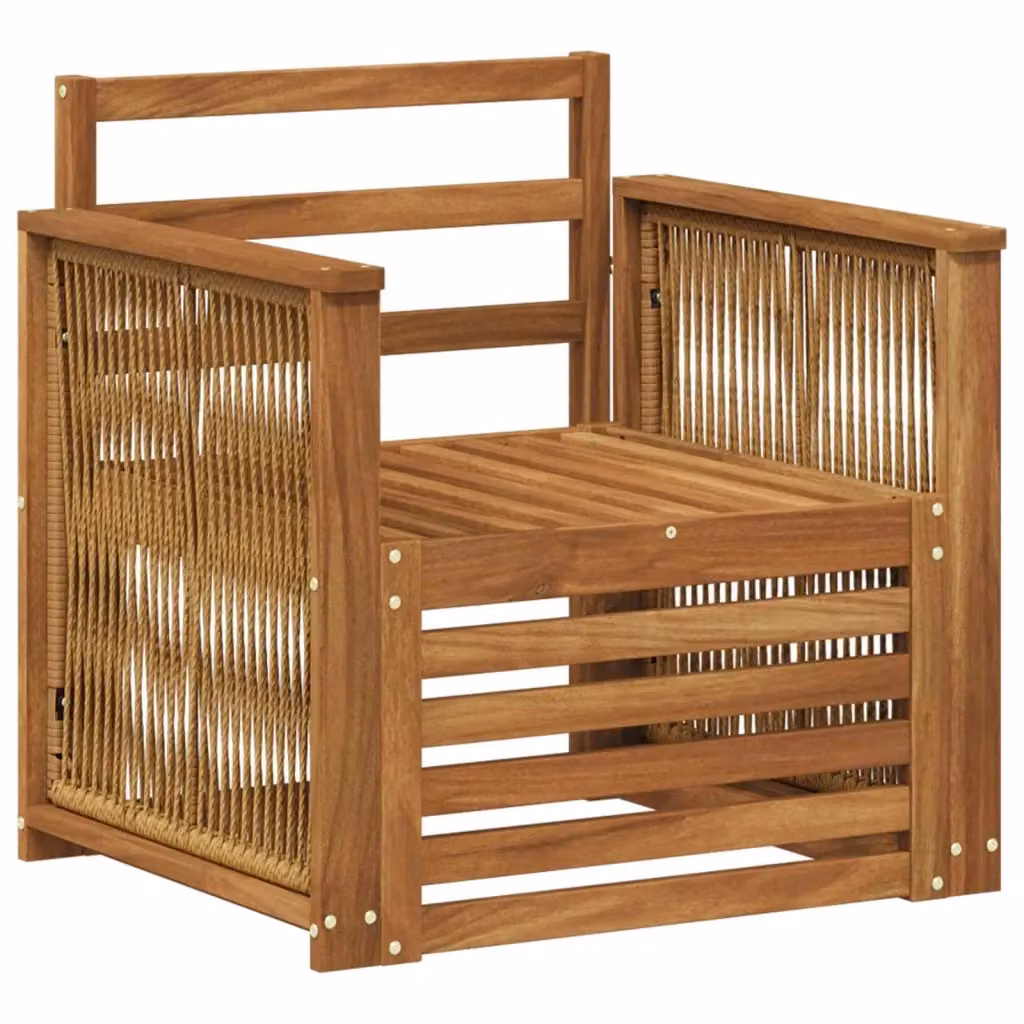 Divano centrale componibile per esterno in legno di acacia con seduta beige