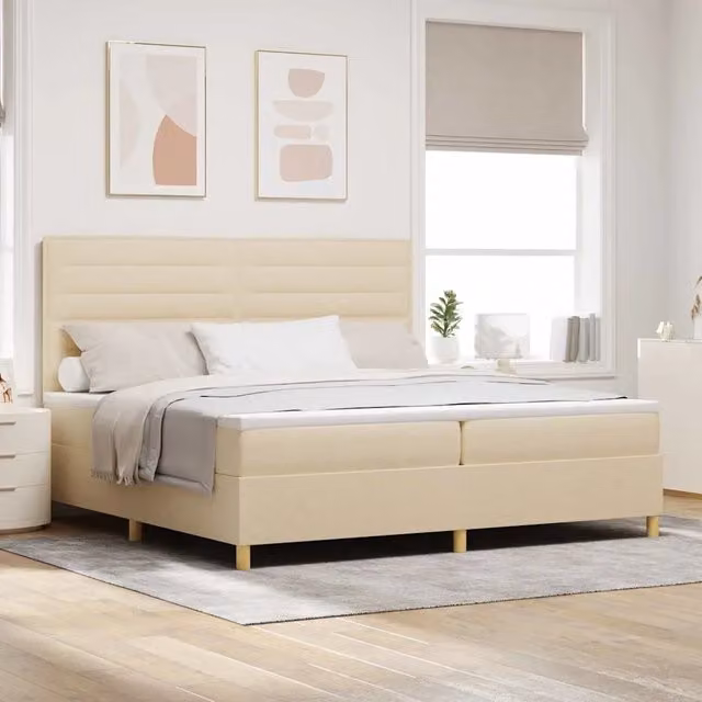 Letto a molla con illuminazione LED e testiera vidaXL in tessuto beige L/P/H: 200 x 200 x 280 cm