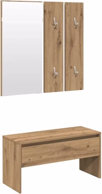 Set di Mobili da Corridoio Moderno in Rovere Marrone con Panca, Specchio e Pannello