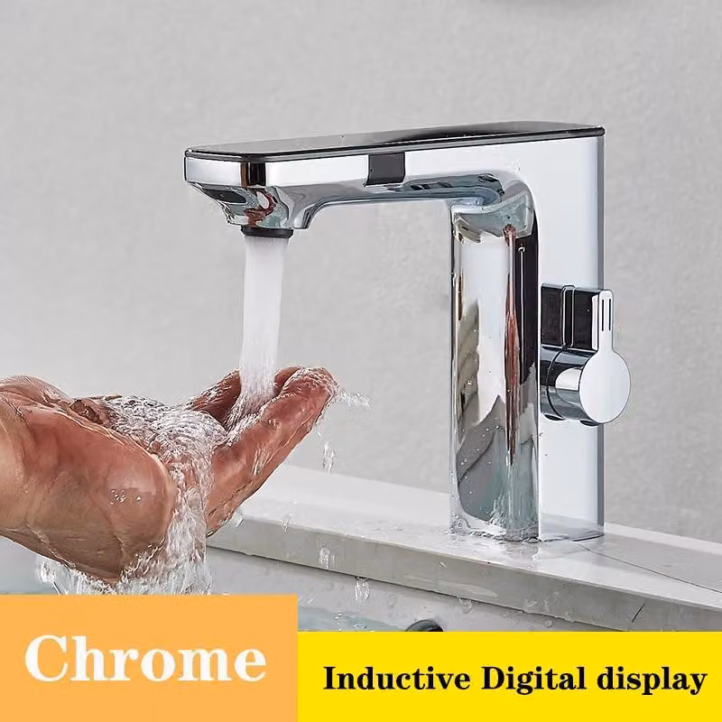 Miscelatore a sensore senza contatto - Rubinetto per lavabo - Display digitale intelligente per la temperatura - Miscelatore monocomando con controllo della temperatura (acqua calda/fredda) - Montaggio a incasso - Alimentazione a batteria - Cromato