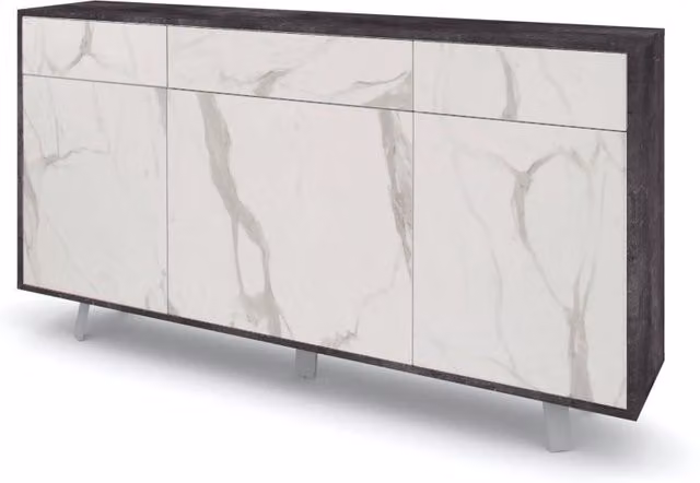 Credenza 3 ante/3 cassetti VELBRUK nero pietra/marmo calacatta