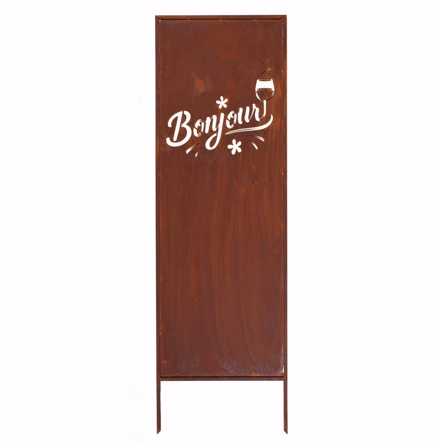 Paravento da Giardino in Acciaio Arrugginito « Bonjour » 160x50 cm Pannello Decorativo
