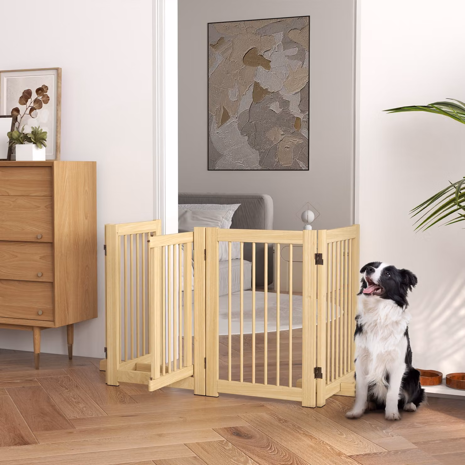 PawHut Cancelletto per Cani Autonomo in Legno di Pino Naturale, 4 Pannelli Flessibili, L 204 cm x P 36 cm x H 75 cm – 2