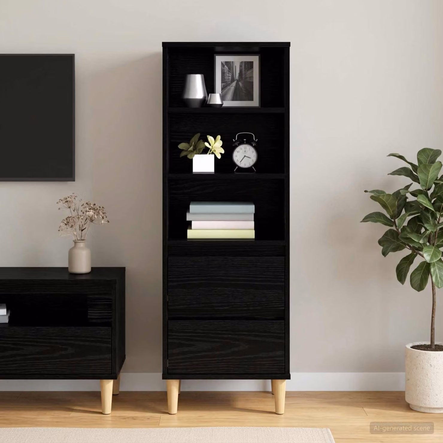 Credenza moderna vidaXL in legno MDF nero L 40 cm, P 36 cm, H 110 cm