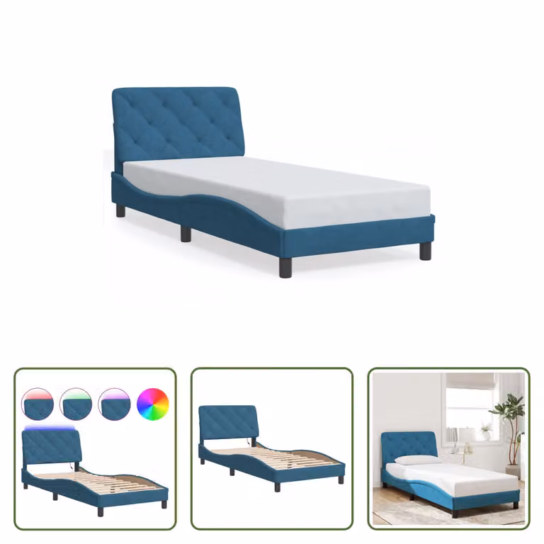The Living Store Struttura letto con luci LED Blu 80x200 cm Velluto