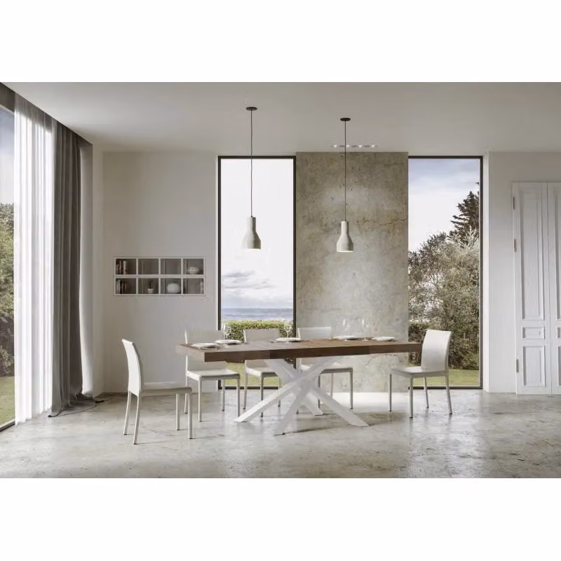 Tavolo allungabile Volantis Premium ITAMOBY con telaio a X in metallo e piano in MDF laminato marrone, L: 130-390 cm, P: 90 cm – 2