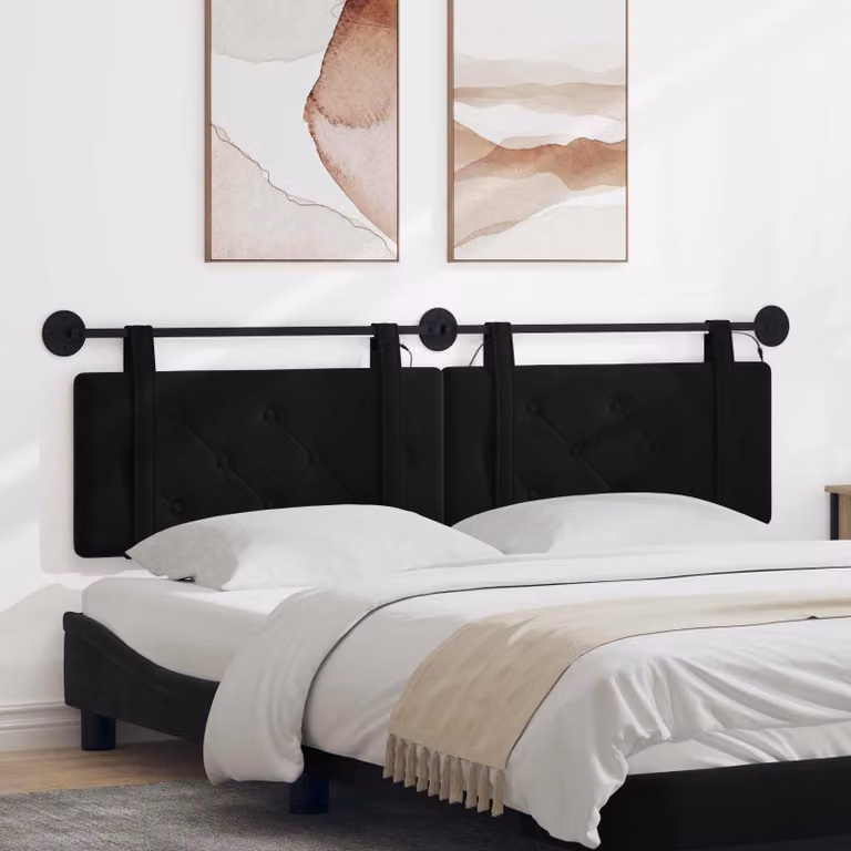 Testiera per letto sospesa vidaXL in velluto nero con luce LED integrata L: 170 cm, H: 55 cm, P: 5 cm
