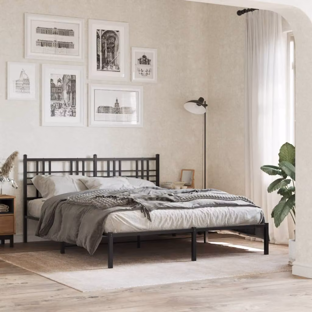 vidaXL Giroletto con Testiera in Metallo Nero L/P: 150 x 200 cm