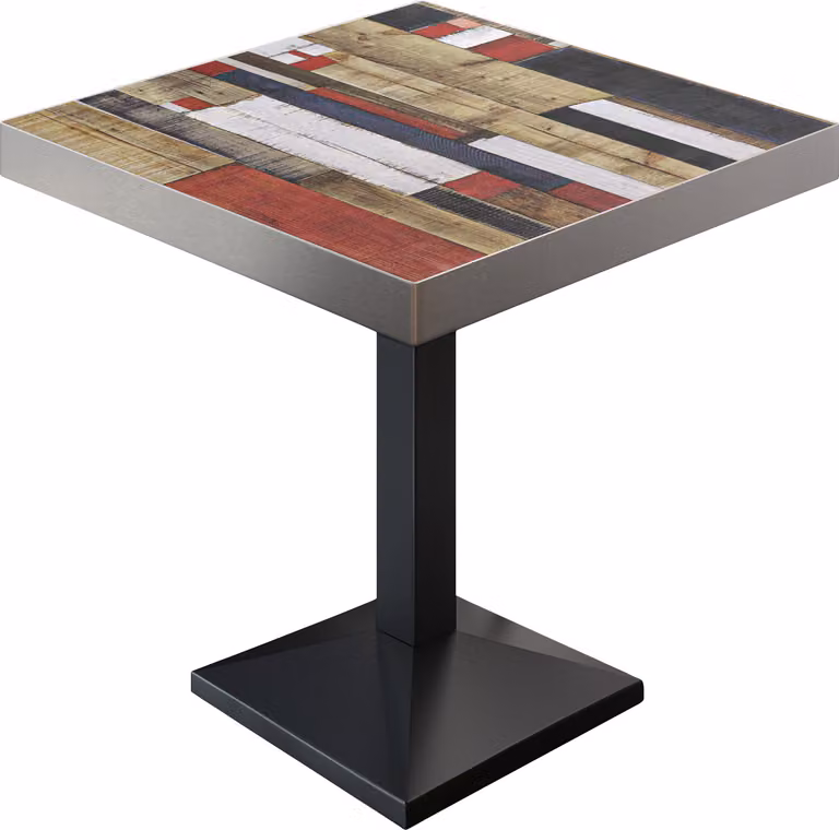 BPA | Tavolino da bistrot | Quadrato | Bordo in acciaio inossidabile | 60 x 60 x 81 cm | Vintage multicolore / Nero | Tavolino da bistrot / Tavolino da ristorazione