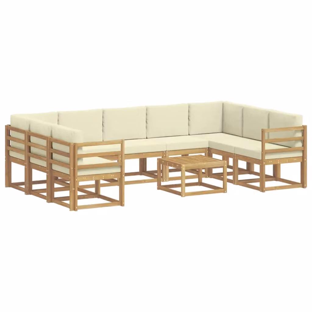 Set di divani da esterno a forma di U vidaXL in legno di acacia con cuscini Bianco e Beige – 2