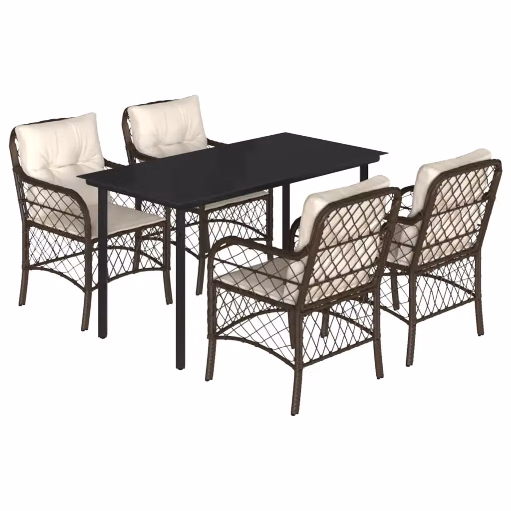 Set da Pranzo da Giardino 5pz vidaXL in Polyrattan Marrone con Piano in Vetro – 2