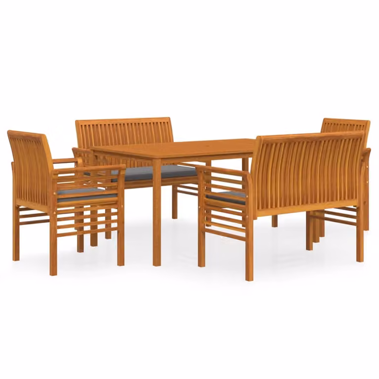 Set da Pranzo per Esterni con Cuscini in Legno Massello Acacia