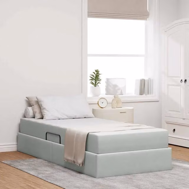 Letto con contenitore e materasso ibrido vidaXL in tessuto grigio L: 90 cm, P: 190 cm, H: 43.5 cm – 1