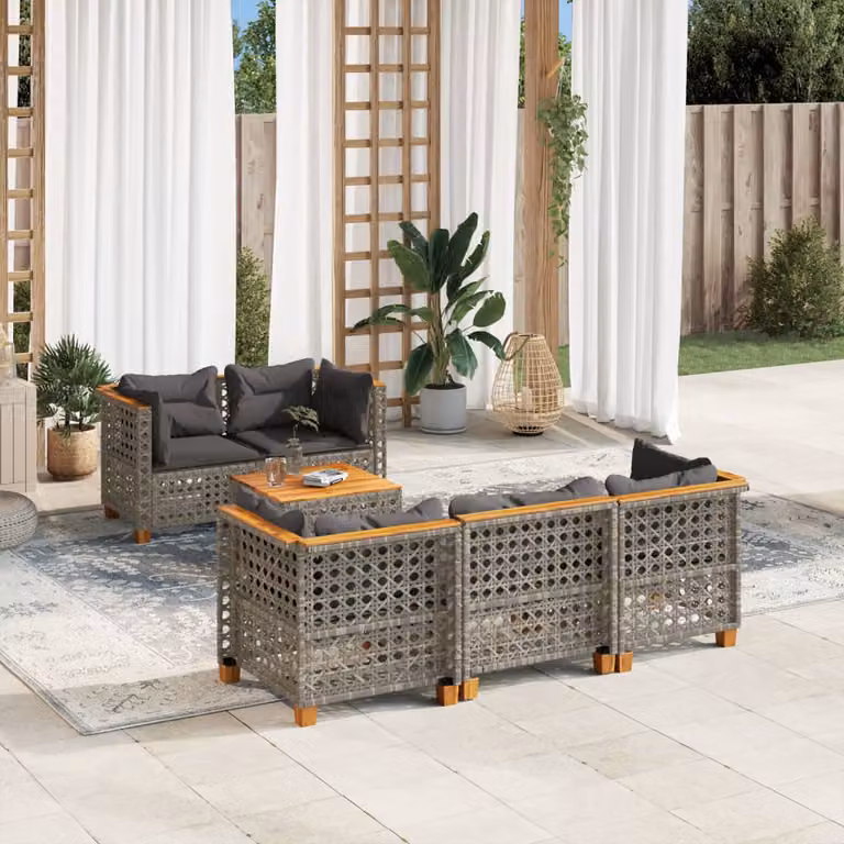vidaXL Set Divano da Giardino 6 pz in Polyrattan Grigio con Cuscini e Tavolino