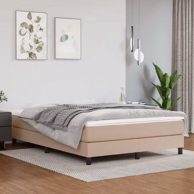 Letto a molle con materasso ibrido vidaXL in similpelle beige, L/P/H: 140 x 190 cm – 1