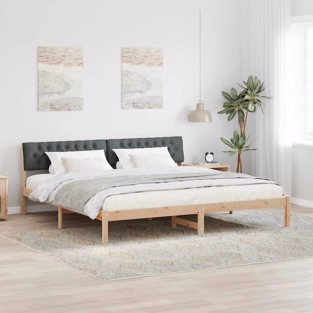 Struttura del letto moderna vidaXL in legno di pino con tessuto marrone e grigio scuro 200 x 200 cm – 1