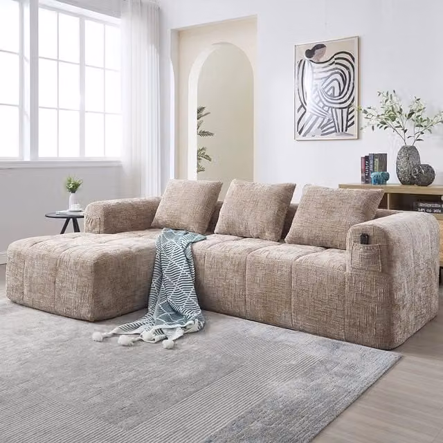 Divano angolare moderno - Xylo - 3 posti in L, chenille, kaki