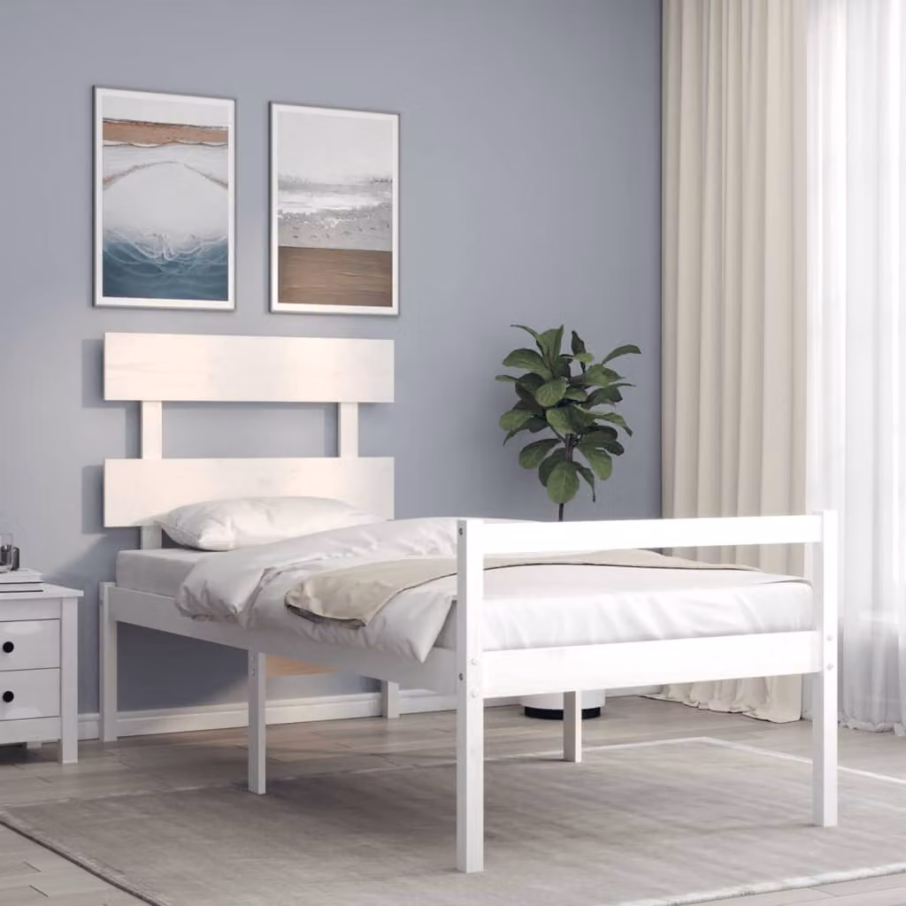 vidaXL Letto per Anziani Single in Legno di Pino Bianco con Testiera