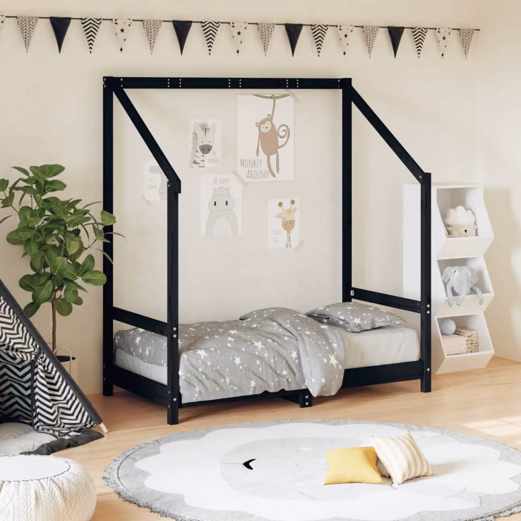 vidaXL Giroletto per bambini in legno massello di pino nero L 70 cm x P 140 cm