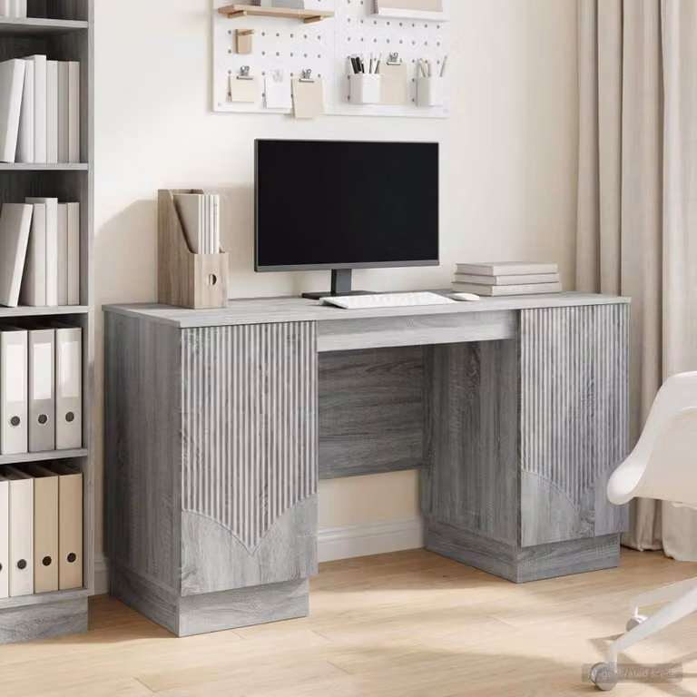 Scrivania moderna vidaXL in legno ingegnerizzato MDF Grigio L: 142,5 cm, P: 50 cm, H: 75 cm