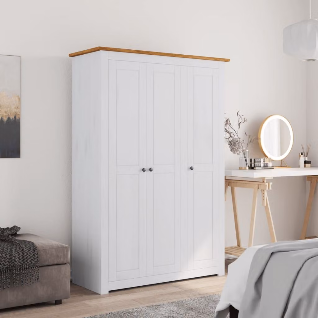 The Living Store Armadio 3 ante bianco 118×50×171,5 cm pino serie Panama