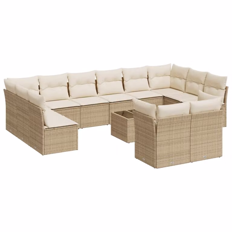 Set Divano da Giardino 13 pz con Cuscini Beige in Polyrattan