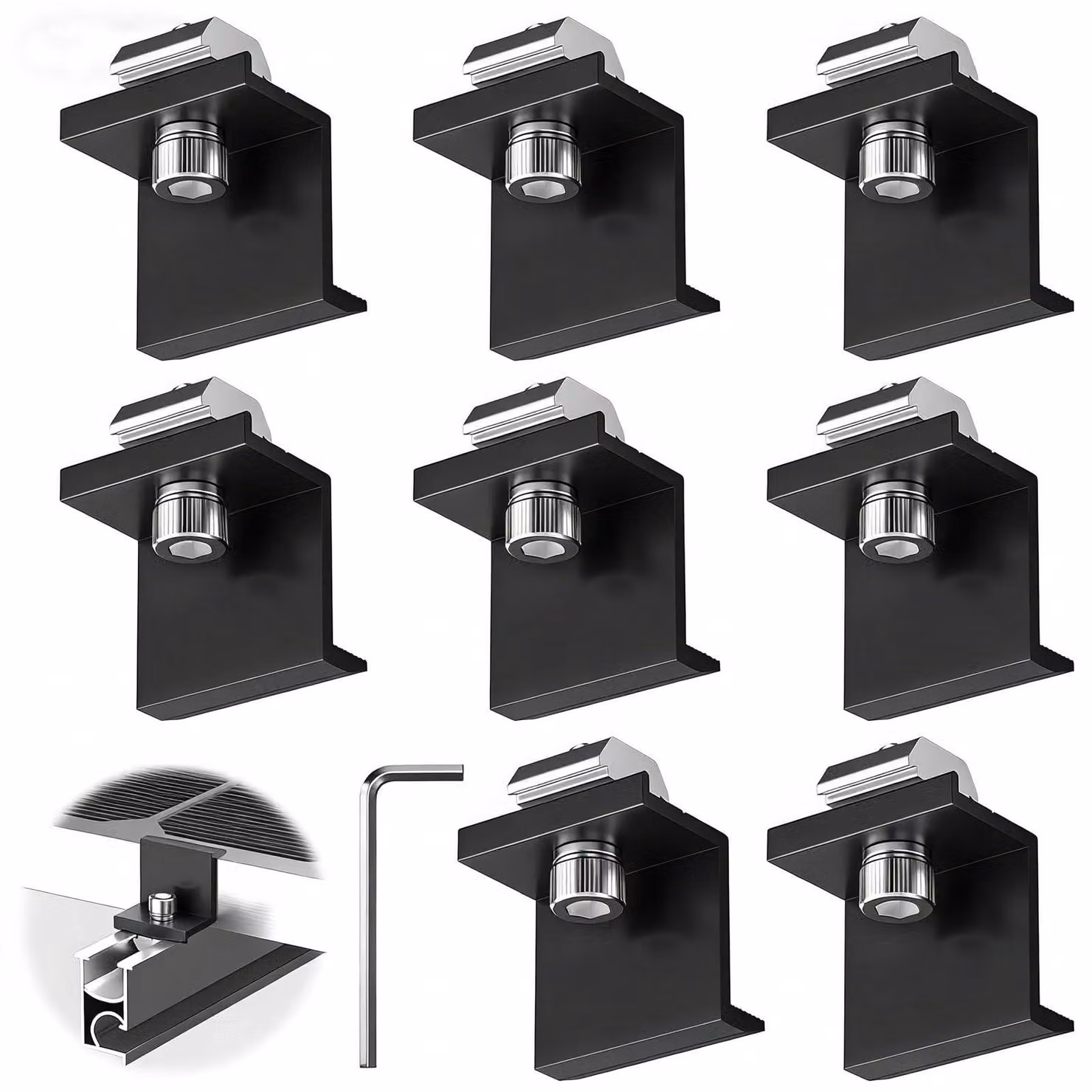Set di 8 morsetti terminali in alluminio da 30 mm con supporto a forma di "Z" per pannelli solari