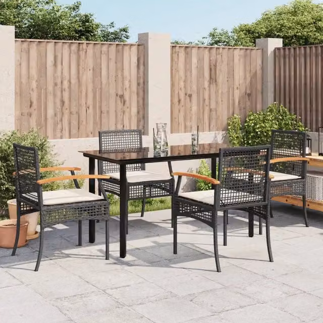 Set da Pranzo da Giardino 5 pz Nero con Cuscini in Polyrattan 3213605