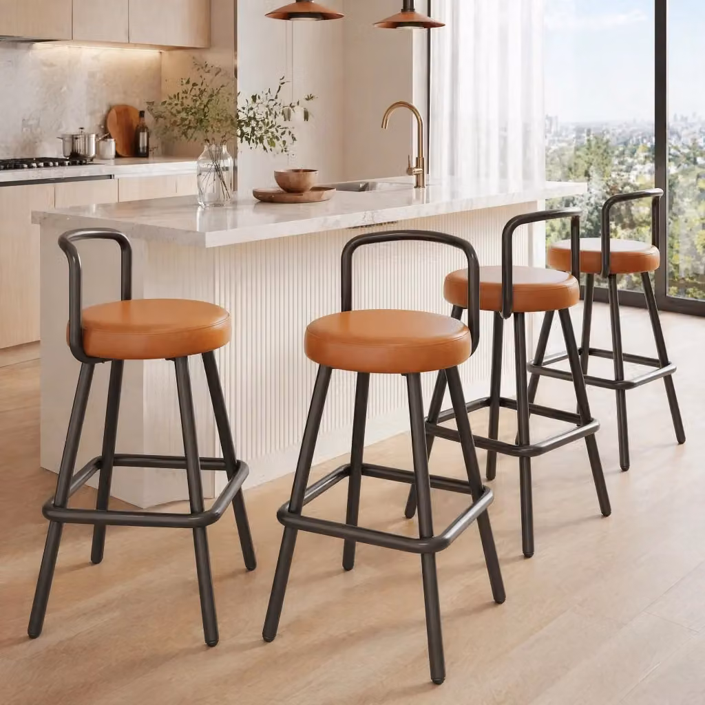 Sgabello da bar MIVRAY con schienale ergonomico in similpelle idrorepellente marrone e poggiapiedi H 90,5 x L 37 x P 37 cm – 2