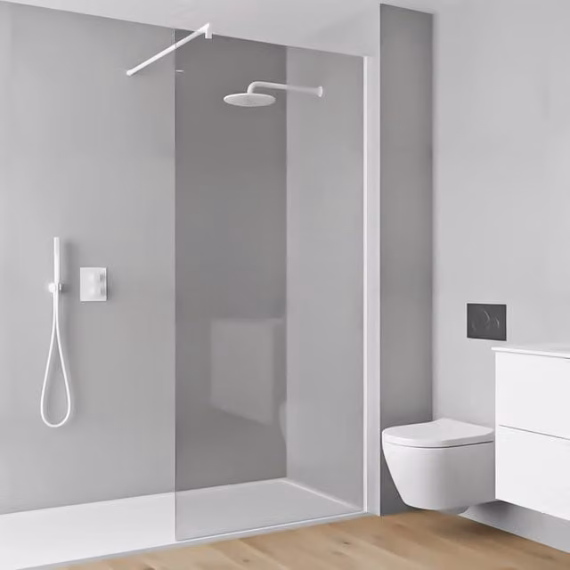 Parete doccia walk-in Klug in cristallo trasparente con profilo bianco, L: 137,3 cm, spessore 6 mm