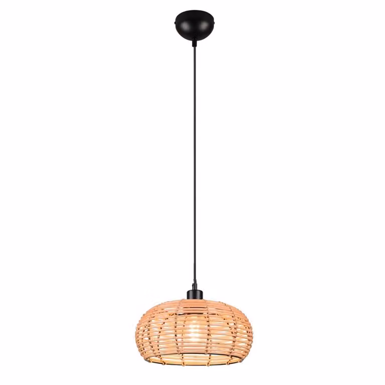 Lampada a sospensione, una luce, paralume in rattan intrecciato
