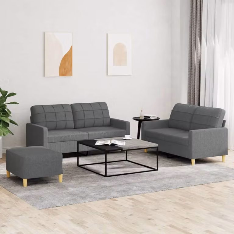 Maison Exclusive - Set divano a 3 pezzi con cuscini in tessuto grigio scuro