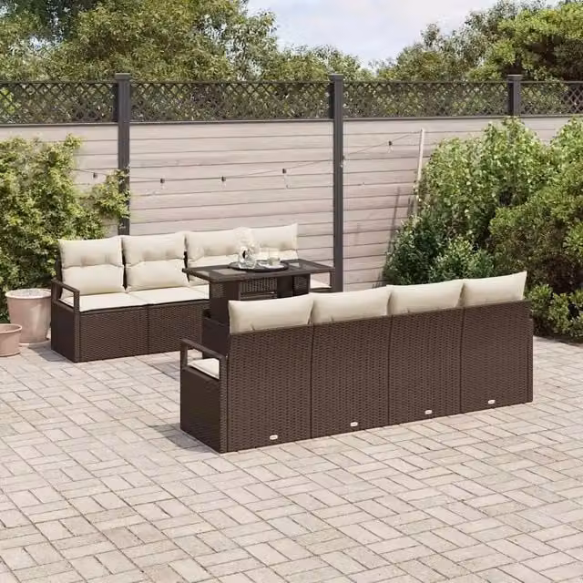 Set Divano da Giardino 9 pz Marrone Poly Rattan 3357521