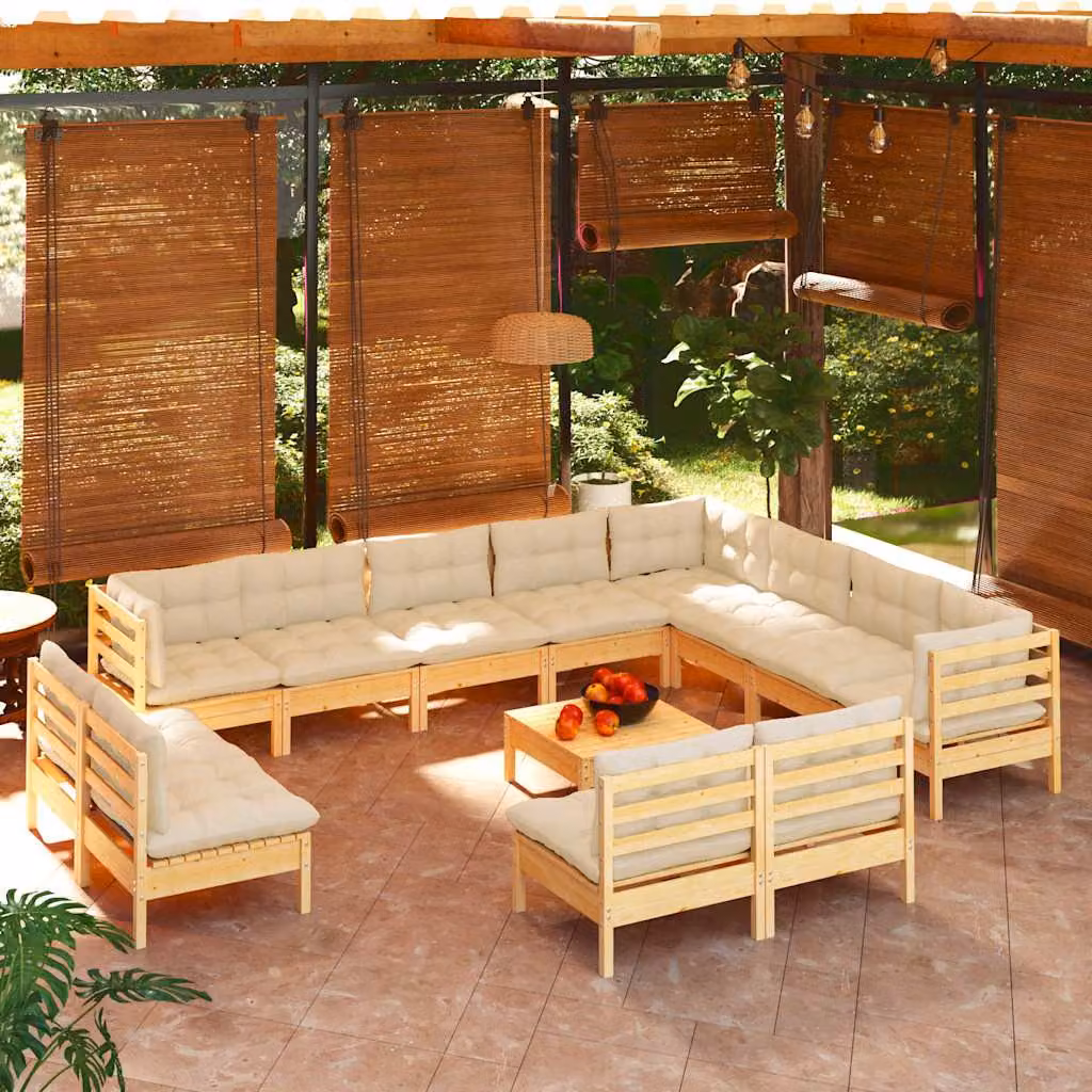 Set di divani da giardino vidaXL 13 pz in legno massello di pino con cuscini beige a forma di U